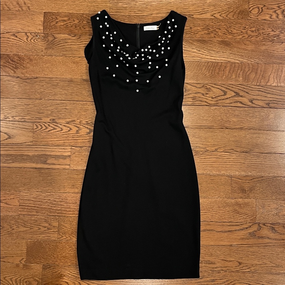 Calvin Klein Black Dress With Pearls